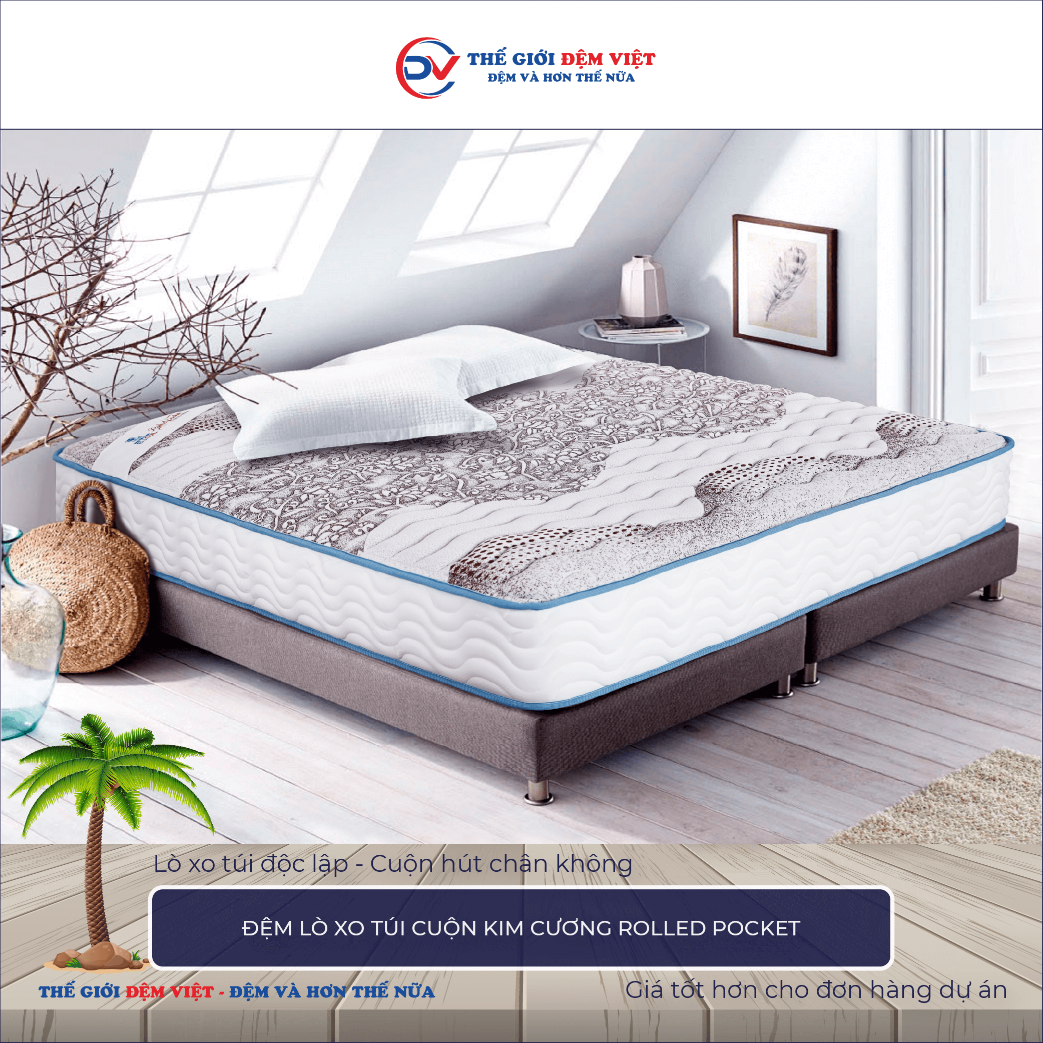 Đệm lò xo túi cuộn Kim Cương Rolled Pocket